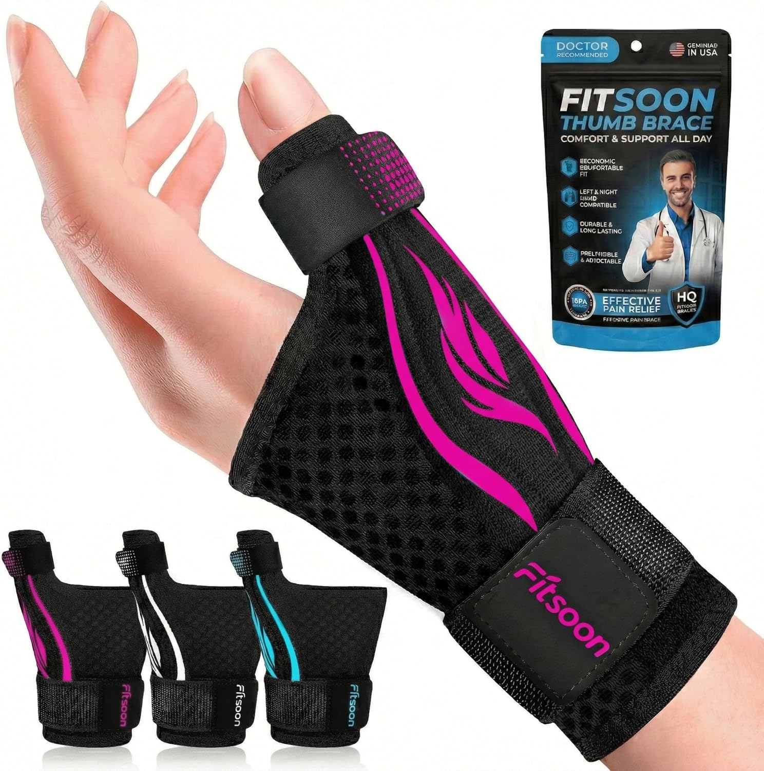 Thumb Wrist Brace | Upgraded Thumb Spica Splint Stabilizer Pain Relief Night Support for De Quervain’ s Tenosynovitis Trigger Finger Arthritis Sprains | Breathable Fabric (Rose Pink/Black, S/M - Fit both hands)