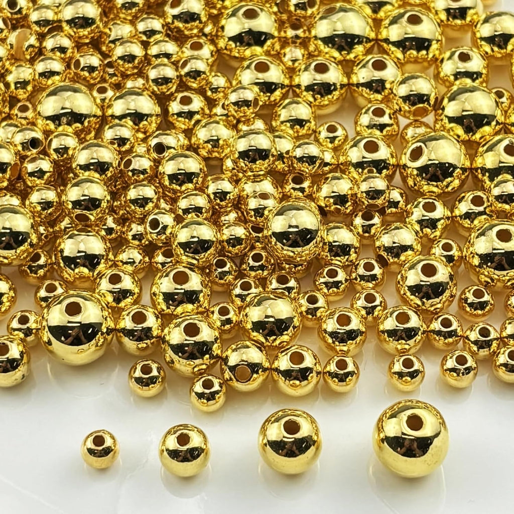 200g Pearl Beads 6mm 8mm 10mm 12mm Pearl Craft Beads Pearls Round Bulk Pearls for Bracelet Necklace Jewelry Making DIY Sewing Crafts Home Decoration Vase Filler(Gold)