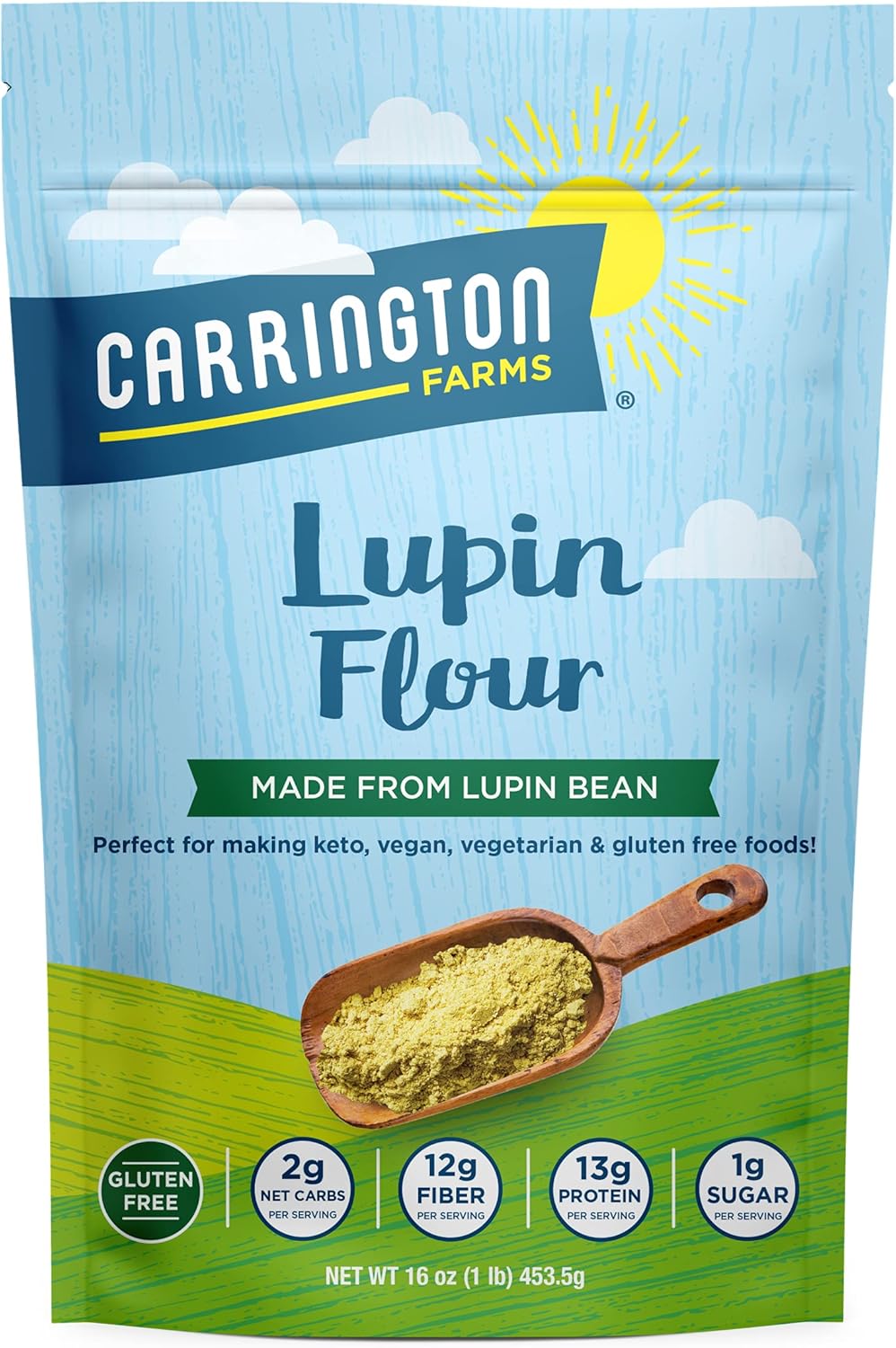 Carrington Farms - Lupin Flour - Keto and Vegan Friendly Ground Flour- Non GMO, Gluten Free Lupin Flour - Low Carb, High Protein, Low Calorie - Fiber and Mineral Rich