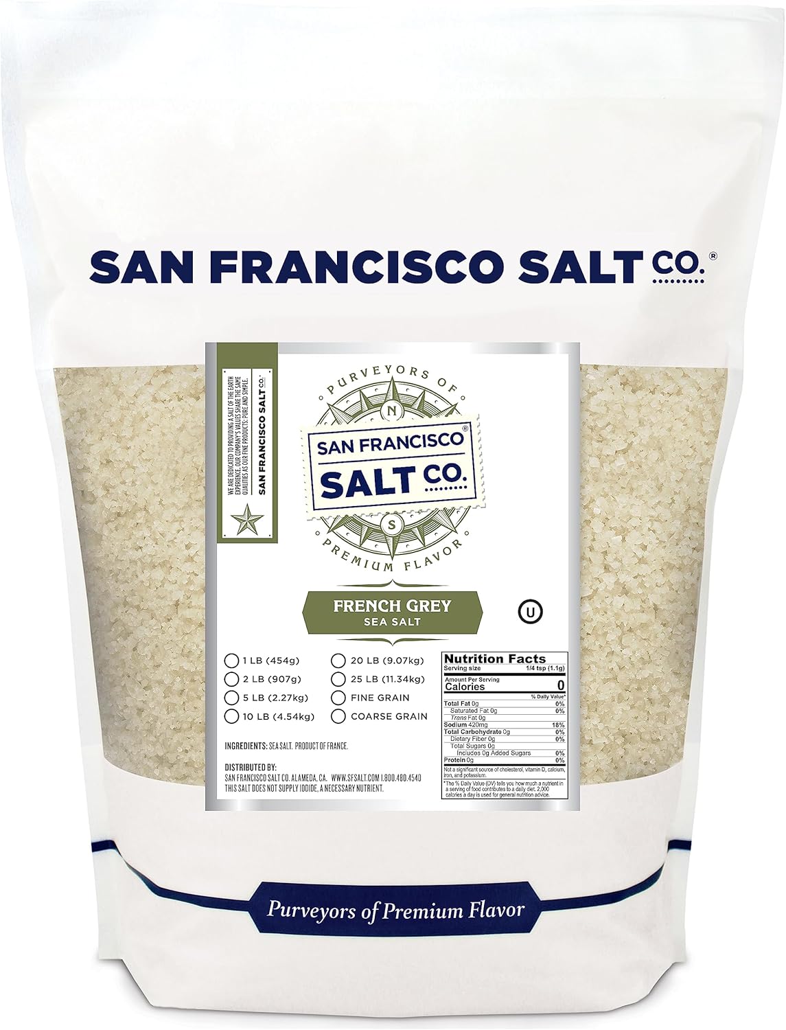 French Grey Sea Salt 2 lb Bag – Coarse Grain Celtic Salt (Sel Gris) from Guérande France – All-Natural, Kosher Gourmet Sea Salt for Cooking, Seasoning & Grilling