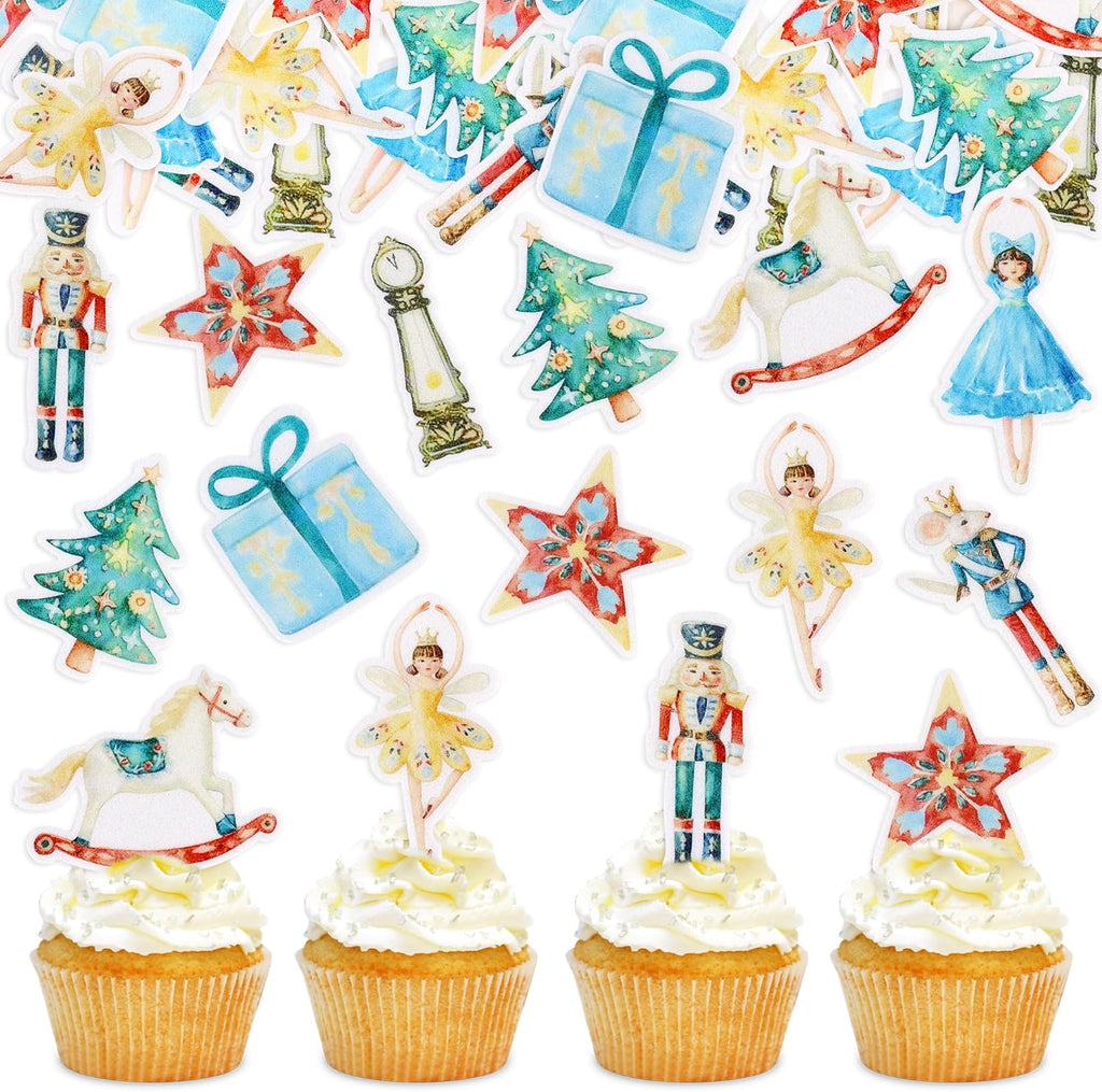 45 Pcs Edible Nutcracker Cupcake Toppers & Picks, for Christmas Birthday Baby Shower Party Decor, Holiday Treat Decorations for Kids