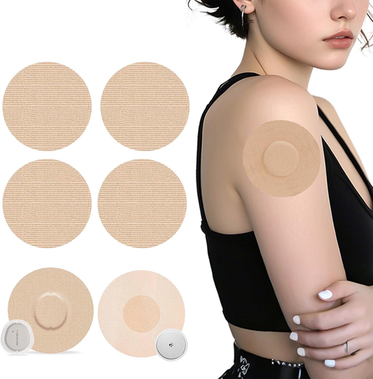 Universal Waterproof CGM Patch Compatible with Libre 3/2/1, 60-Pack, Hypoallergenic & Sweatproof, 10-14-Day Wear, Tan