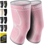 CAMBIVO 2 Pack Knee Brace, Knee Compression Sleeve for Men and Women, Knee Support for Running, Workout, Gym, Hiking, Sports (Light Pink,Small)