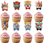 Pet Cat Cupcake Toppers, 24 PCS Pet Cats Themed Birthday Party Supplies for Meow Kitty Cat Birthday Party Baby Shower Party Decorations