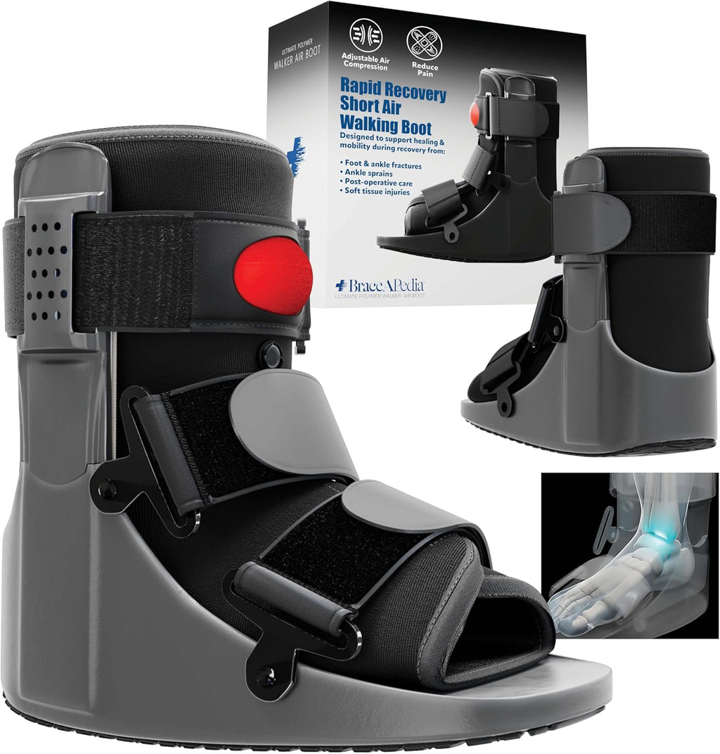 Rapid Recover Short Walking Boot, Fracture Boot, Medical Grade Foot Brace for Fractures, Ankle Boot & Brace, Adjustable Air Pump, Sprain & Injury Recovery, Post Op Shoe, Foot Boot for Injured Foot, Medium, Black