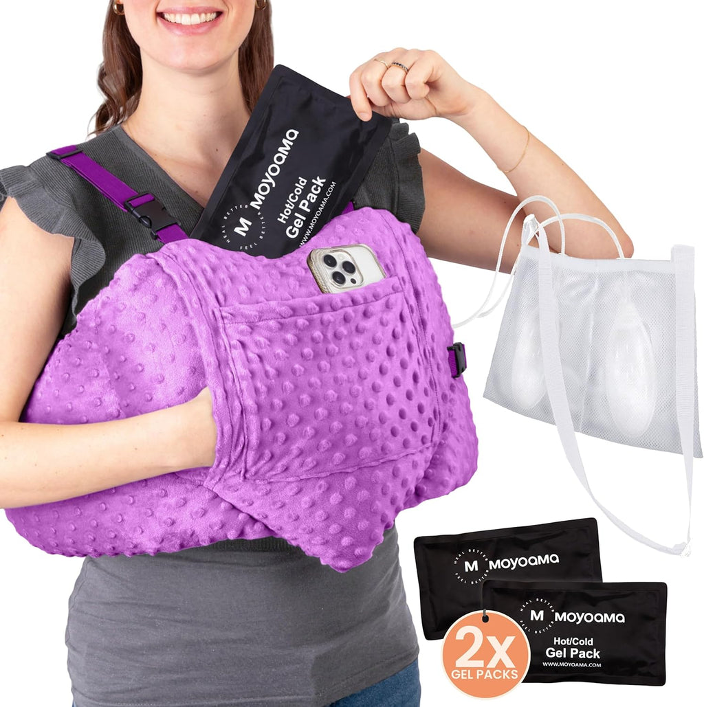 MOYOAMA Post Mastectomy Pillow Heart - 4 Pcs Protective Set - Cozy Hand Muff & 5 Built-in Pockets - Breast Surgery Must Haves,Breast Reduction Recovery Supplies, Breast Augmentation,Post Op Essentials