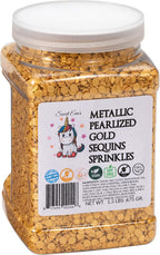 METALLIC PEARLIZED GOLD SEQUINS SPRINKLES-Dairy Free,Gluten Free,Egg Free,Vegan,Soy Free,Nuts Free,Kosher,Large,Bulk Candy,Cupcake,Cookies And Cake Topper,Jimmies,Baking,Decorating,Sugar Shapes
