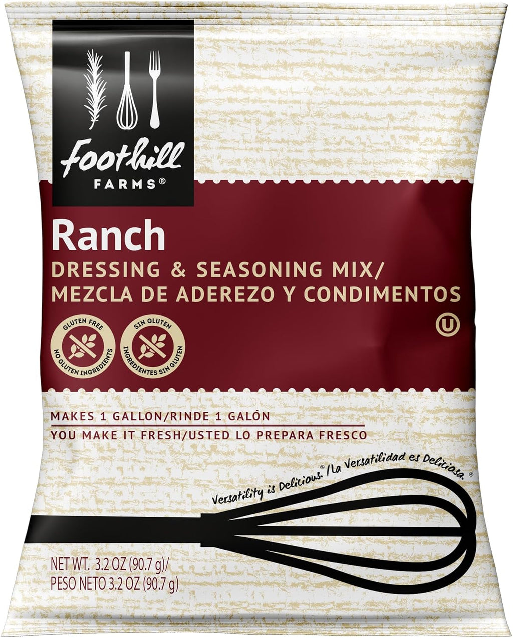 Foothill Farms Ranch Dressing Seasoning Mix, Blend of Tangy Herbs & Spices, Fresh-Made Taste, Thick, Rich & Creamy, 3 oz Pouch (Pack of 18)