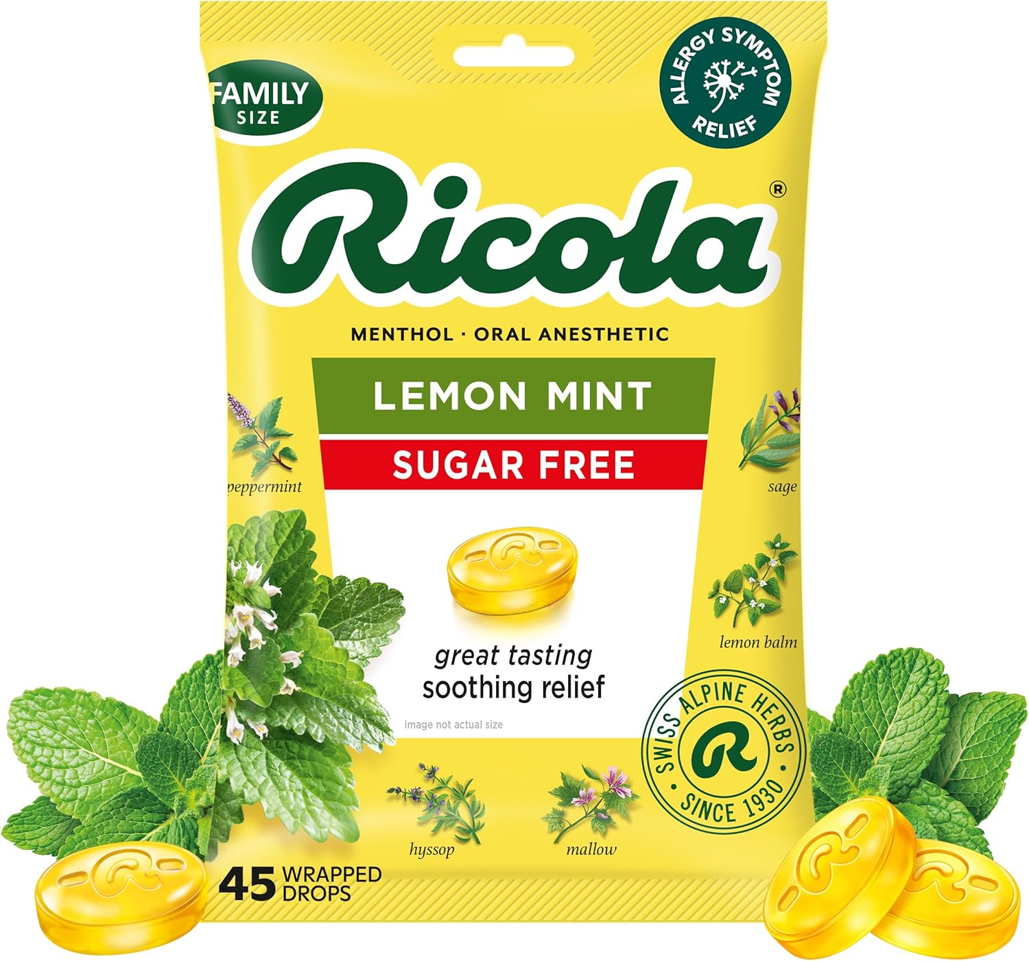 Ricola Big Bag Sugar Free Lemon Mint Cough Drops, 45 Drops, 1 Count