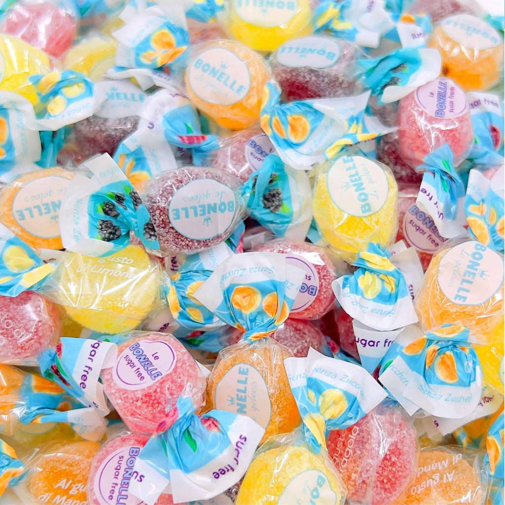 Bonelle Italian Sugar Free Fruit Jelly Candy | 1 Pound Bag | Individually Wrapped Vegan Dye Free Candy | Naturally Flavored Sugar Free Jellies | Assorted Flavors