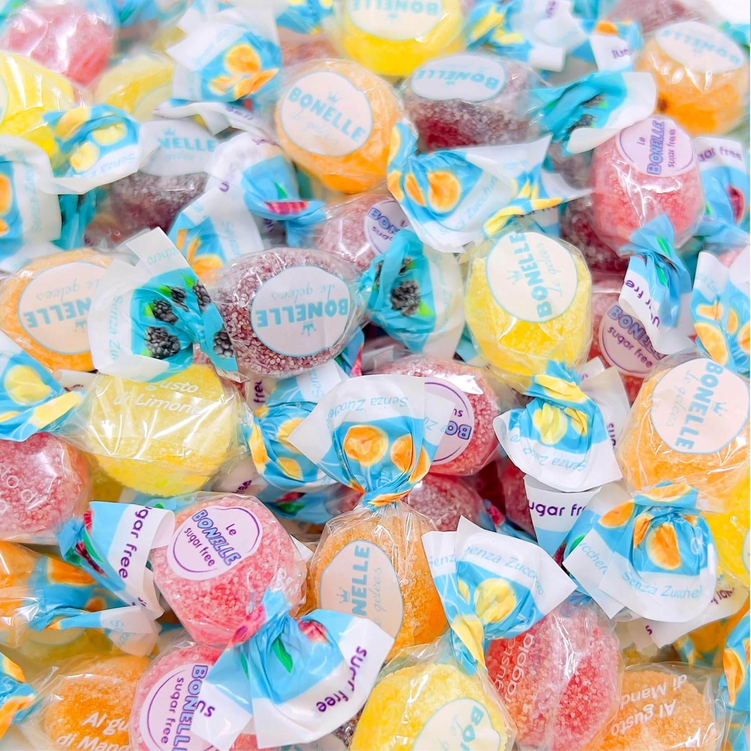 Bonelle Italian Sugar Free Fruit Jelly Candy | 1 Pound Bag | Individually Wrapped Vegan Dye Free Candy | Naturally Flavored Sugar Free Jellies | Assorted Flavors