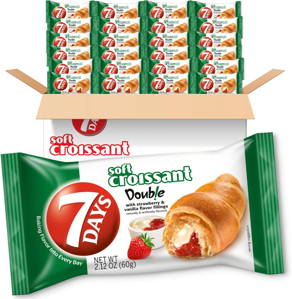 7Days Soft Croissant, Strawberry Vanilla Filling, Perfect Breakfast Pastry or Snack, Non-GMO (Pack of 24)