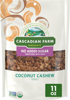 Cascadian Farm Organic Granola with No Added Sugar, Coconut Cashew Cereal, Resealable Pouch, 11 oz.