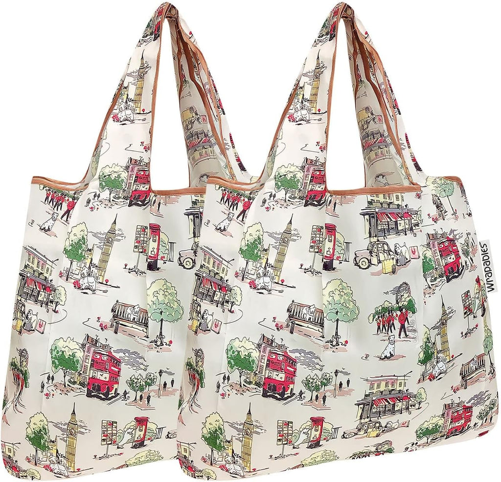 allydrew Foldable Tote Nylon Reusable Grocery Bag (Set of 2), London