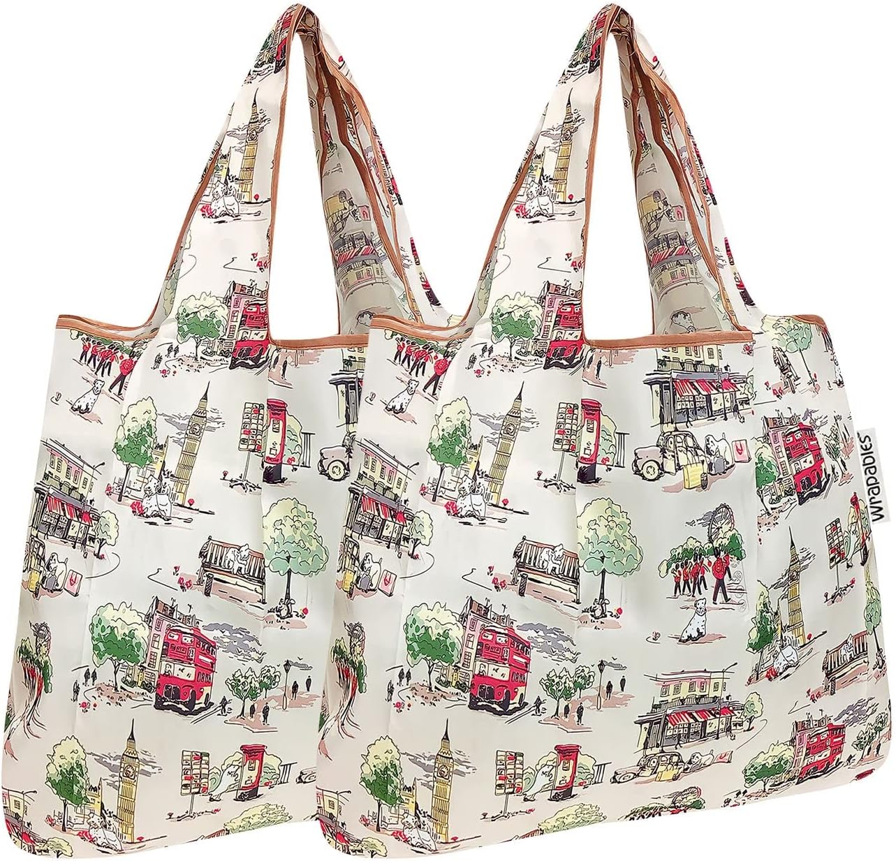 allydrew Foldable Tote Nylon Reusable Grocery Bag (Set of 2), London