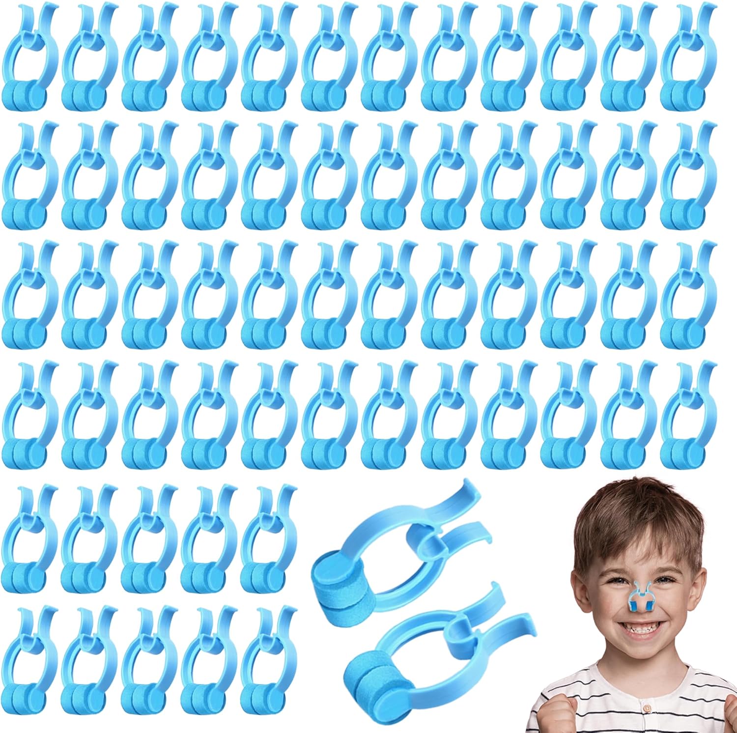 60 Pcs Plastic Foam Nose Stop Clips Nose Nasal Stopper Clips for Accidental or Emergency Condition for Kids Adult Emergency Accident (Blue)