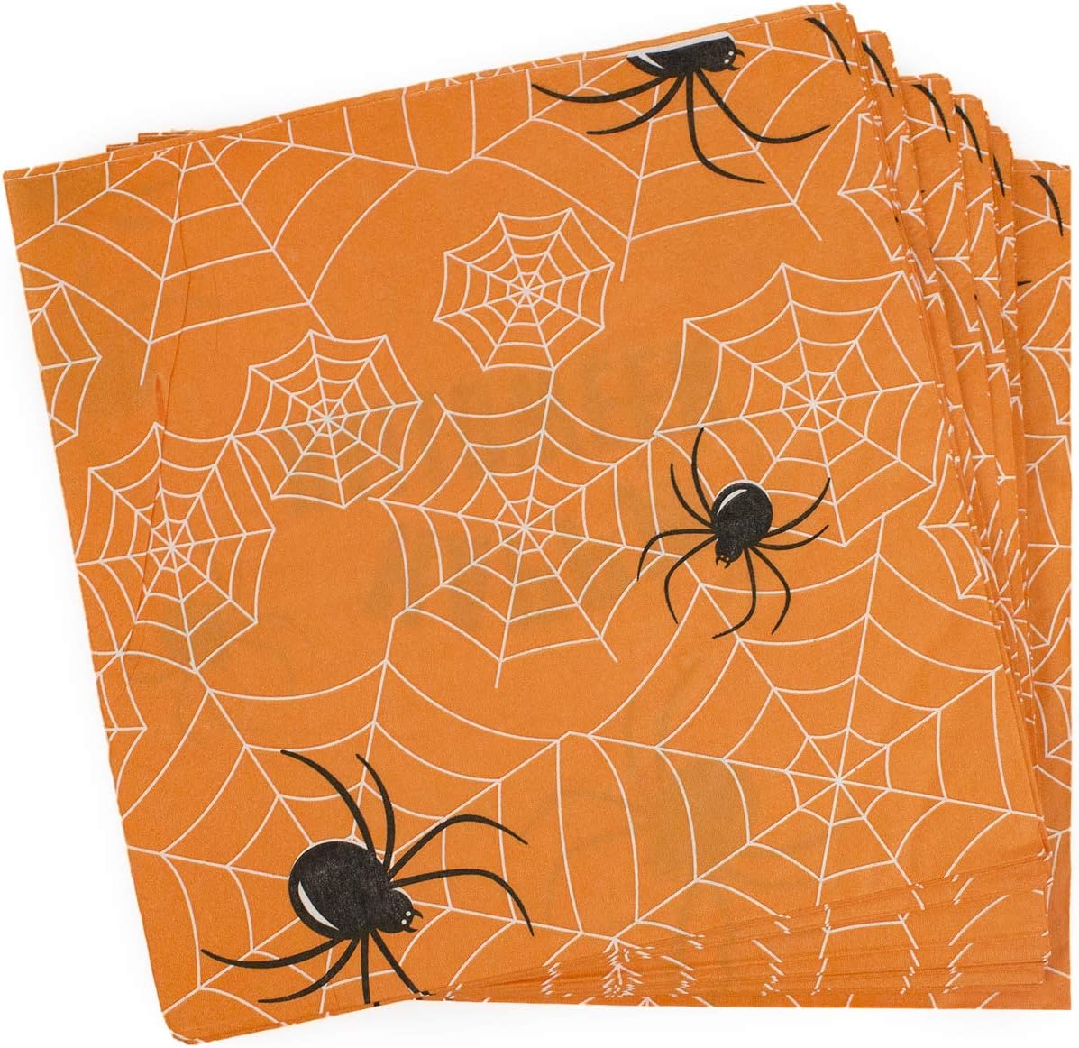 60 count Orange Spider Paper Napkins - Disposable Dinner Napkins for Halloween Get-together, DIY Parties, Unfolded 13x13 inches, 2-Ply