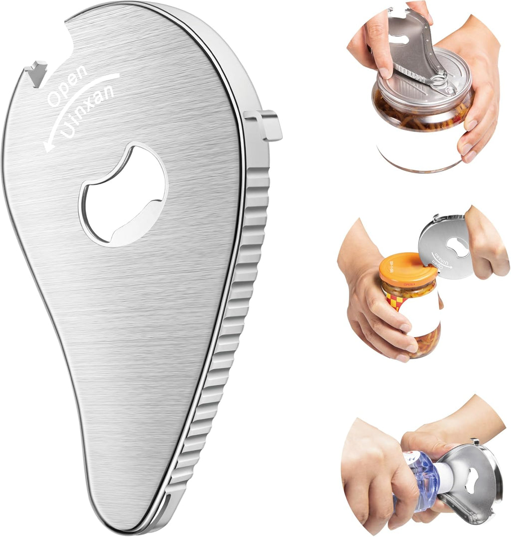Jar Bottle Can Opener for Seniors Arthritis Weak Hands-Easy Twist Off Small Caps (0.6"-2.7"), Pop Top & Pull Tab Seals,Patent Unique Portable Multifunction Gadget for Elderly/Women/Men (Silver)