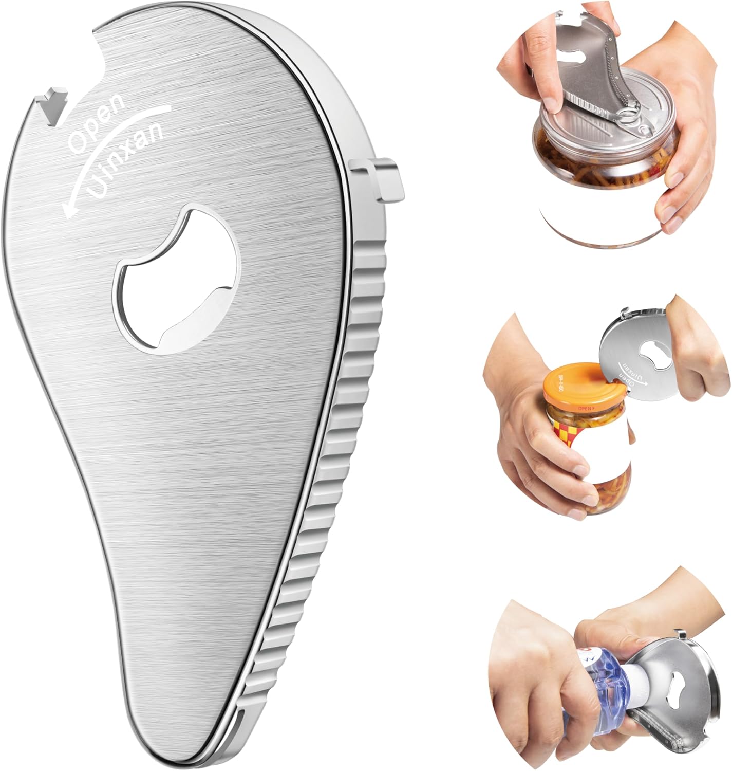 Jar Bottle Can Opener for Seniors Arthritis Weak Hands-Easy Twist Off Small Caps (0.6"-2.7"), Pop Top & Pull Tab Seals,Patent Unique Portable Multifunction Gadget for Elderly/Women/Men (Silver)