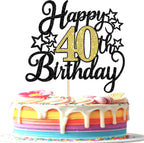 Rsstarxi 1 Pack Black Gold 40th Birthday Cake Topper Glitter Cheer to Happy 40th Birthday Decorations for Men Women 40th Anniversary Birthday Party Cake Decorations Supplies