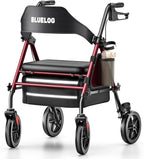 Bluelog Walkers for Seniors Rollator Walkers with Seat, 350lb Capacity with Cup Holder & Cane Holder, 8'' All Terrain Wheels, Adjustable Handles and Seat Height, Foldable Design, Burgundy