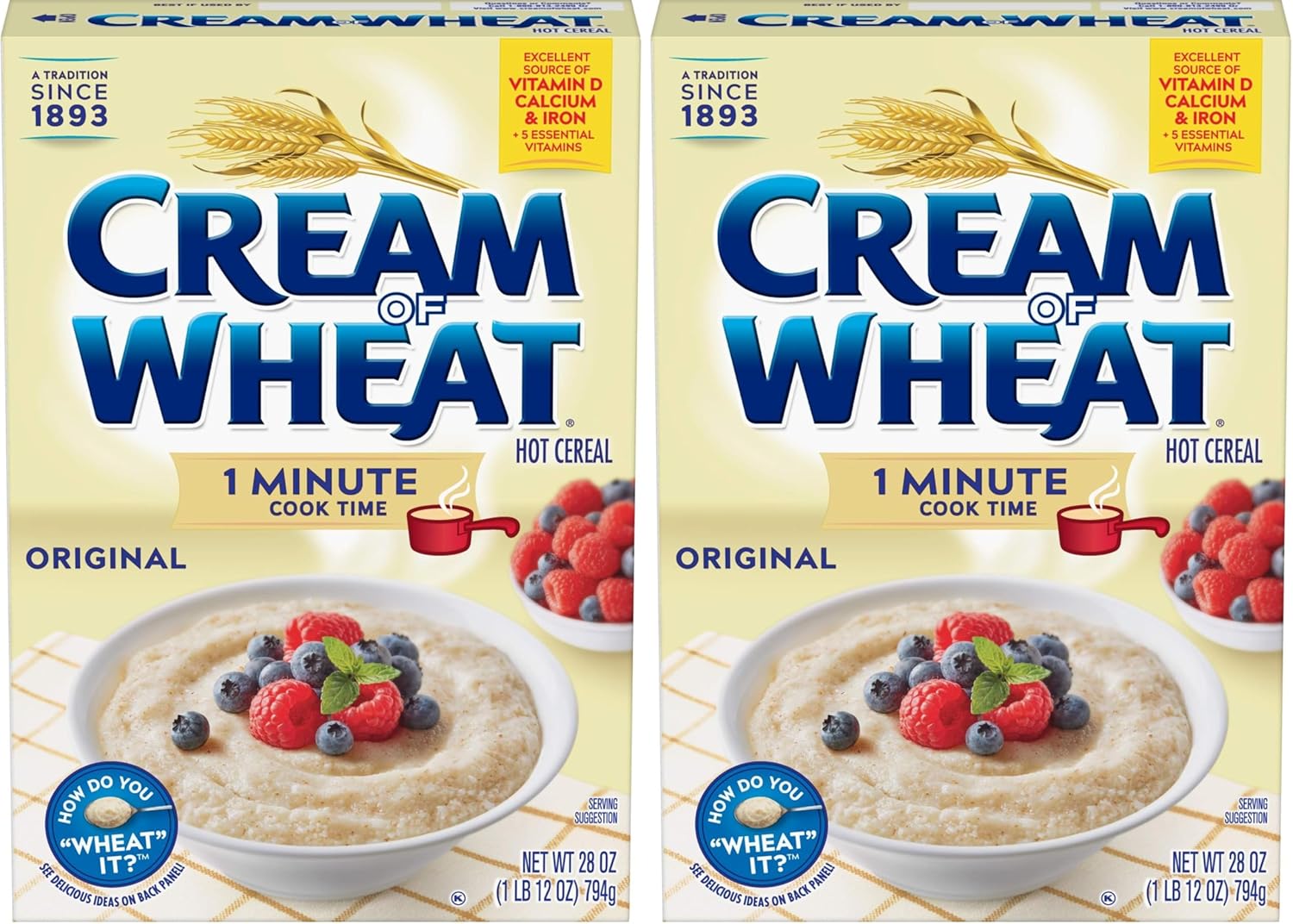Cream of Wheat Original Stove Top Hot Cereal, 1 Minute Cook Time, 28 Ounce (Pack of 2)