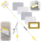 Baseboard Cleaner Tool with Long Handle,Wall Cleaner Mop with Extendable Handle 1 Stiff Bristles mop Head and 4 Reusable Cleaning Pads，Duster for Cleaning Tile Ceiling Window Skirting Board