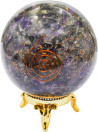 Amazing Gemstone 2.5" Amethyst Orgonite Orgone Crystal Sphere Ball with Stand - Meditation Crystal Ball for Witchcraft and Decorative Balls - Premium Gemstone Sphere Balls