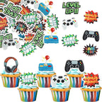 56 PCS Edible Video Game Cupcake Toppers Wafer Paper Game On Controllers Cupcake Picks Edible GamePad Cake Decorations for Game Theme Baby Shower Kids Boys Gamer Birthday Anniversary Party Supplies