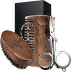 BFWood Mens Beard Brush Comb Kit, Small Travel Beard Set - Natural Boar Bristles With Black Walnut Wood, Grooming Sandalwood Mustache Comb, Mustache Trimming Sissors With Storage Bag