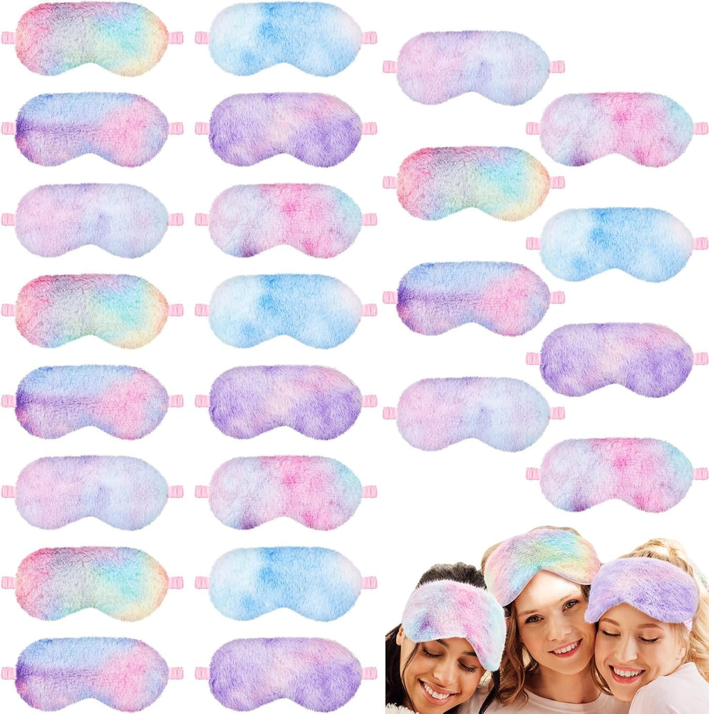 Geyoga 24 Pcs Plush Sleep Eye Mask Silk Furry Eye Covers for Sleeping Cute Sleep Mask Fluffy Comfortable Sleeping Blindfold for Travel Sleepover Nap Party Supply Girls Women, Rainbow Color