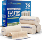 Primacare WB-7708 4 Inch Premium Elastic Bandage Wrap – 20 Pack Reusable Compression Bandages, Individually Wrapped Non-Slip Cohesive Wraps for Ankles, Wrists, Knees & First Aid