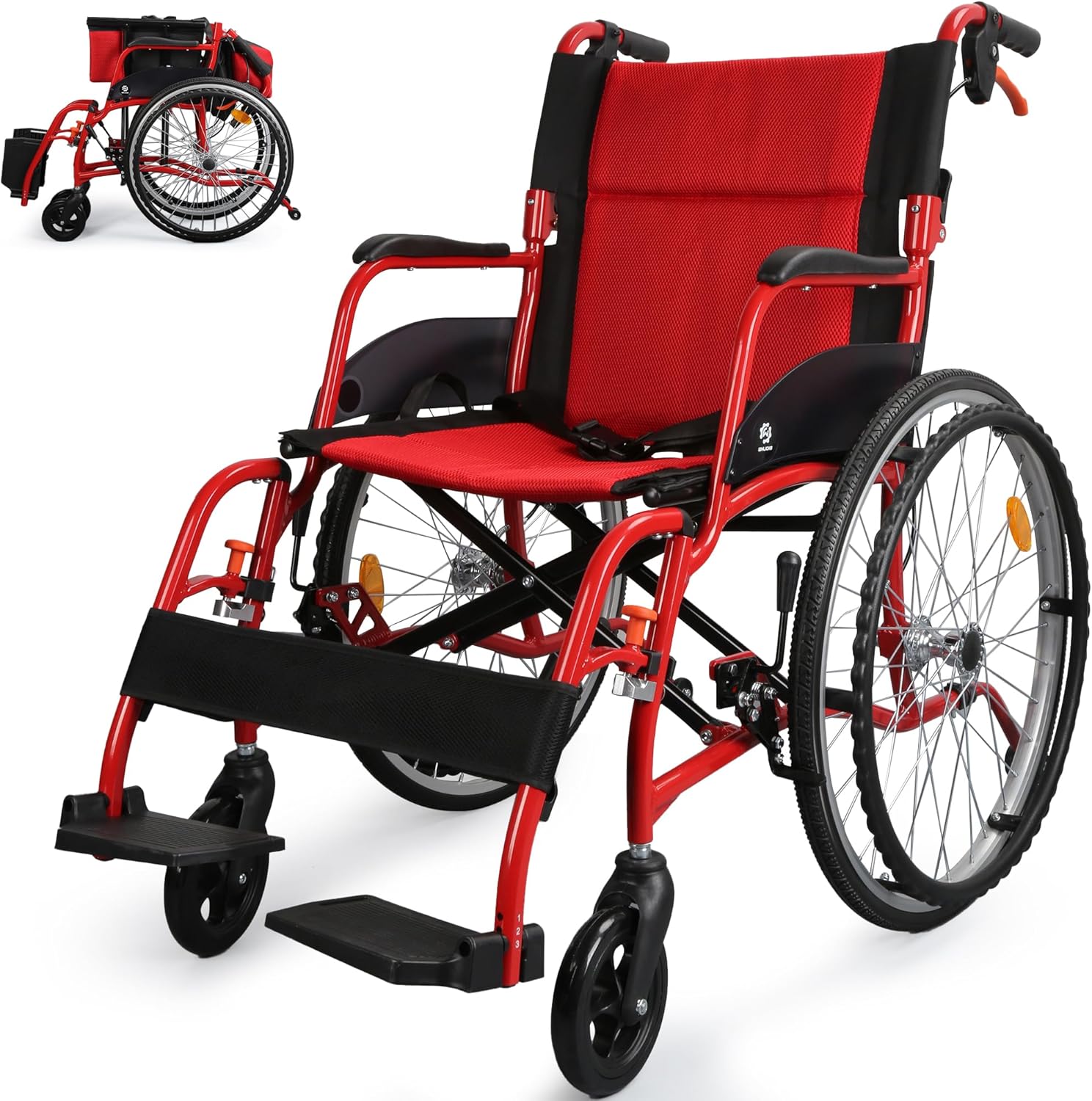 Wheelchairs for Adults, WHLICKS Premium Comfortable Transport Wheelchair Lightweight Foldable，25lb Portable Transfer Chair for Seniors with Swing-Away footrests and Anti Tipper, 264lb Capacity