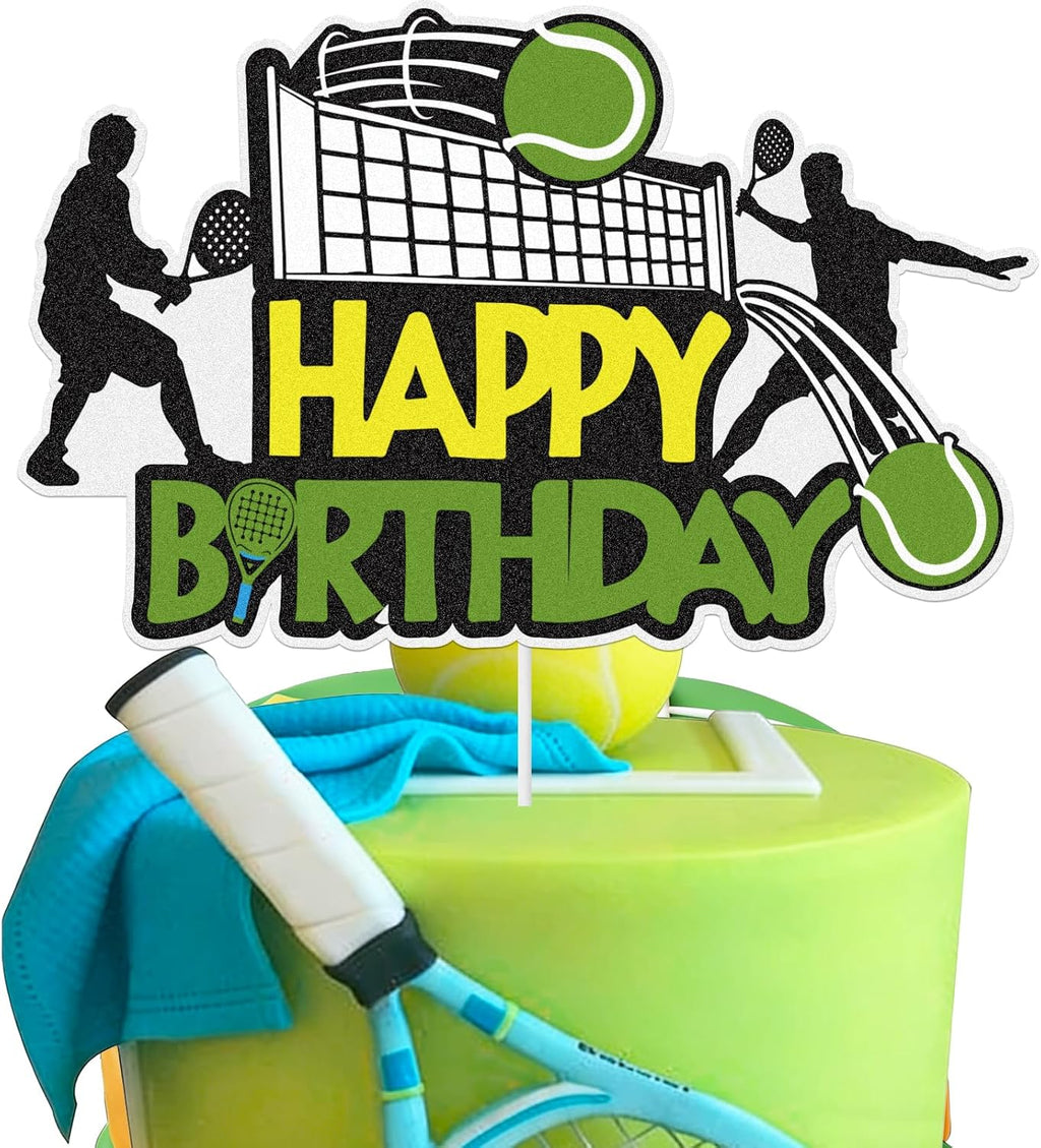 Tennis Happy Birthday Cake Topper, Tennis Player Racket Ball Cake Party Decorations, Sport Themed Party Supplies for Boys Men Women Party Supplies
