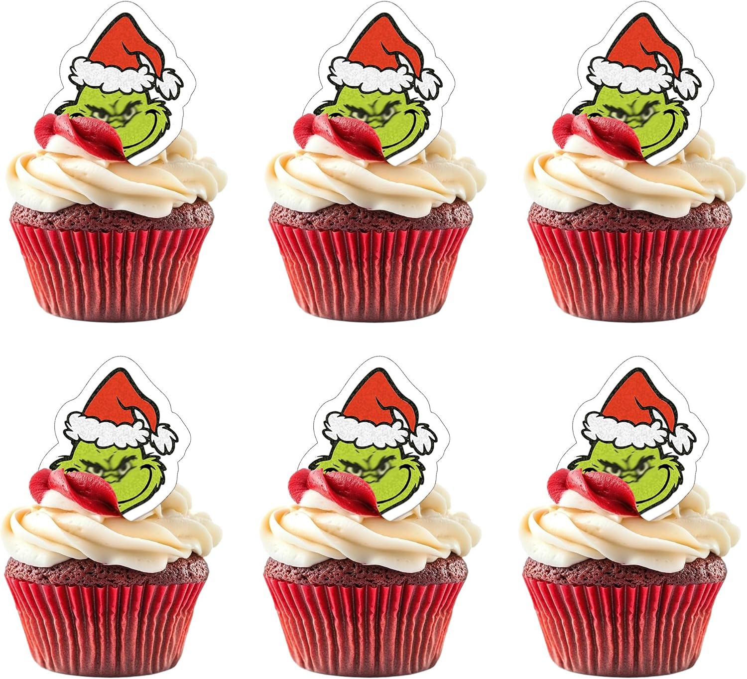 50 PCS Edible Christmas Cupcake Toppers Green Monster Man Cake Toppers Wafer Paper Christmas Birthday Decorations for Edible Merry Xmas Theme Baby Shower Birthday Party Cake Decorations Supplies