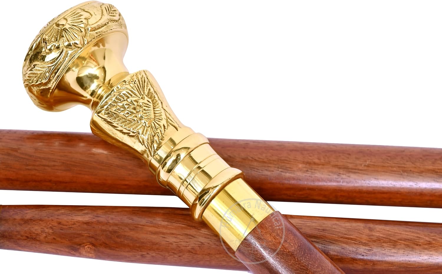 Humaira Nautical Vintage Brass Handle Walking Cane – 3-Foldable Wooden Stick, Unique Gift for All Occasions
