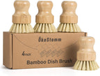 4 Pack Bamboo Dish Brush, Dish Scrubber Brush with Sisal Bristle, Natural Scrub Brush for Kitchen Cleaning Dishes, Pots, Pans, Bottles, Vegetables