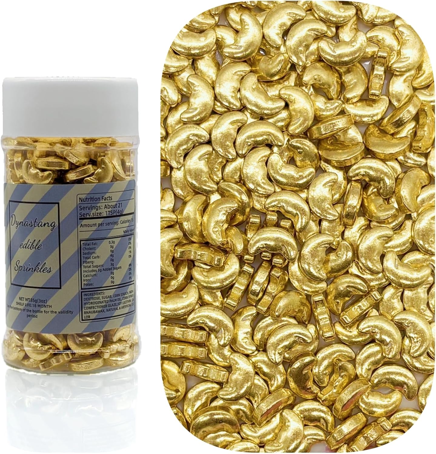 Dynastang Super Gold Moons Sprinkles Edible Moons Cake Decorating Moons Cake Decorations Cupcake Toppers Cookie Decorating Perfect for Cakes, Cupcakes, Desserts Toppings 3OZ
