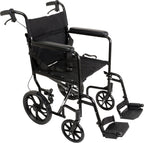 ProBasics Aluminum Transport Chair, Black - Lightweight Folding Companion Chair with 12” Rear Wheels, 19” Seat, Swing-Away Footrests, and Padded Armrests - Supports up to 300 lbs., 20 lb. Frame