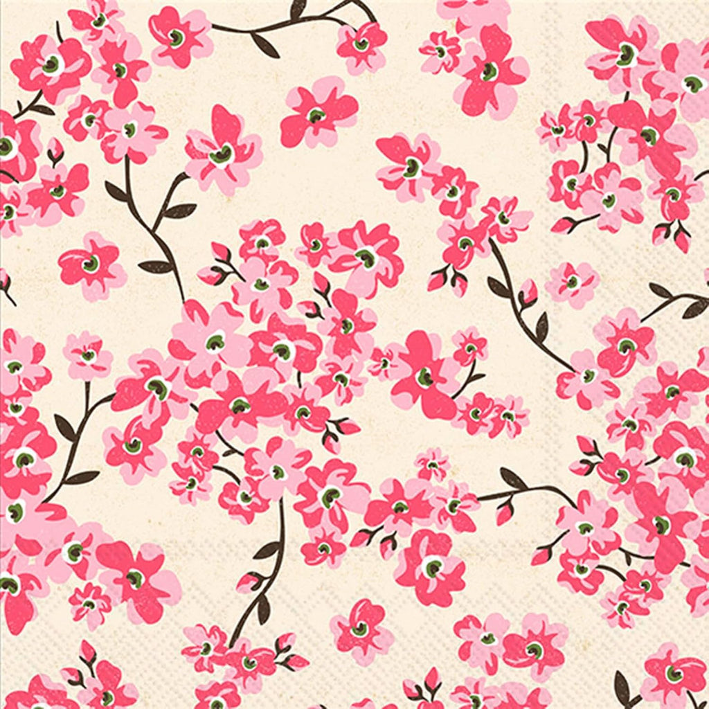 IHR Ideal Home Range Cocktail Napkins Disposable 3-Ply Paper Party Napkin Pack, 5" x 5", Cherry Blossoms Pattern, 20-Count