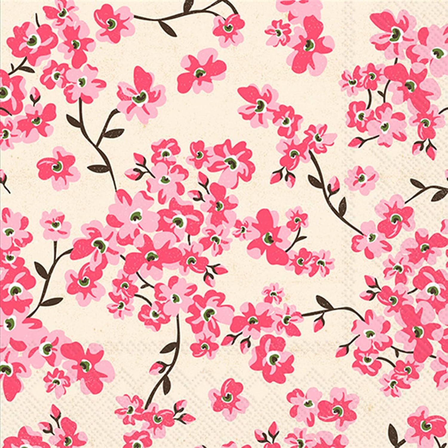 IHR Ideal Home Range Cocktail Napkins Disposable 3-Ply Paper Party Napkin Pack, 5" x 5", Cherry Blossoms Pattern, 20-Count