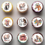 36PCS Edible Floral Horse Cupcake Toppers Wafer Paper Western Cowgirl Cupcake Toppers Edible Derby Horse Cupcake Picks for Western Derby Horse Theme Party Decoration Supplies