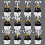 12Pcs Aries Cupcake Topper, Big Aries Energy/Aries Season, 12 Constellation March/April Birthday Cupcake Decoration, Horoscope Astrology Birthday Party Supplies, Silver Glitter