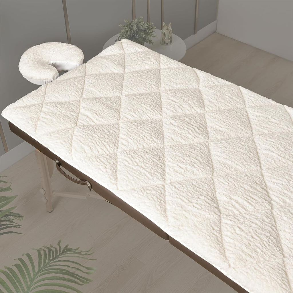 Double-Sided Massage Table Pad, Plush Fleece and Microfiber Cover, Soft Massage Bed Topper and Spa Cover, Ideal Table Accessories, 76"x34", White