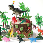 Dinosaur Cake Toppers, 25 Pcs Dino Cake Topper with Mini Hat Leaves Trees Cake Decorations for Birthday, Baby Shower, Jungle Safari, Wild Animals, Kids Dinosaur Themed Party Decorations Supplies