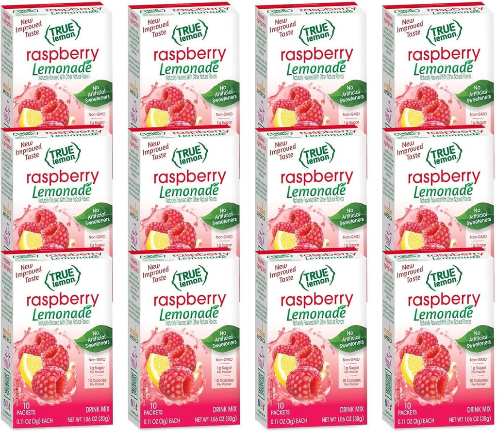 True Citrus Raspberry Flavored Lemonade Drink Mix, Non GMO, 10 Counts, 1.06 Ounces (Pack Of 12)
