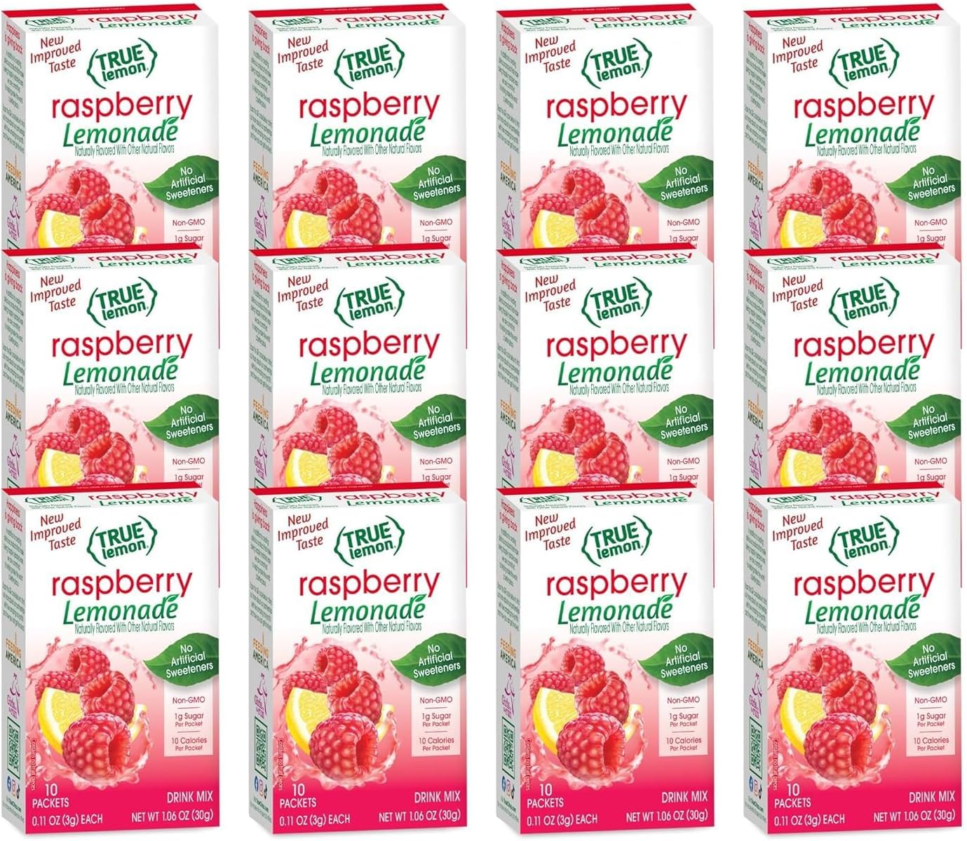 True Citrus Raspberry Flavored Lemonade Drink Mix, Non GMO, 10 Counts, 1.06 Ounces (Pack Of 12)