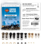 Zipper Rescue Clothing Zipper Repair Kit - The Original Zipper Pull Replacement kit for Hoodies, Pants, Handbags - Included 11 Metal Sliders, 4 End Stops, 6 Top Stops - Made in America Since 1993