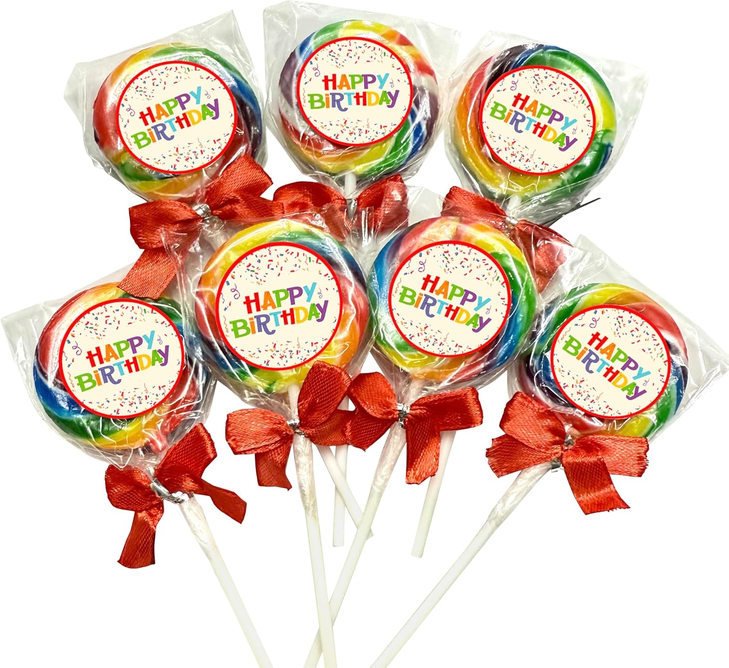 Happy Birthday Candy Lollipops - 24 Individually Wrapped Colorful Swirl Suckers - Great for Kids Goodie Bags, Bulk Birthday Party Favors