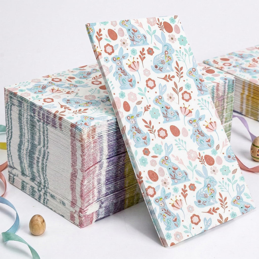 50 Pcs Easter Napkins， Bunny Flower Easter Eggs Disposable Decorative Hand Spring Paper Napkin for Decoupage Kitchen Party Supplies Table Decor，2 Ply Disposable Dinner Guest Napkin (easter)